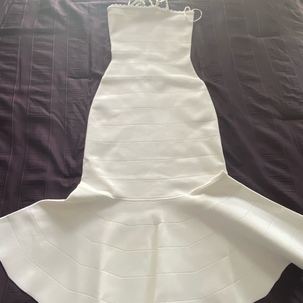 Victoria Beckham Scalloped-Strap Flare MIDI Dress.